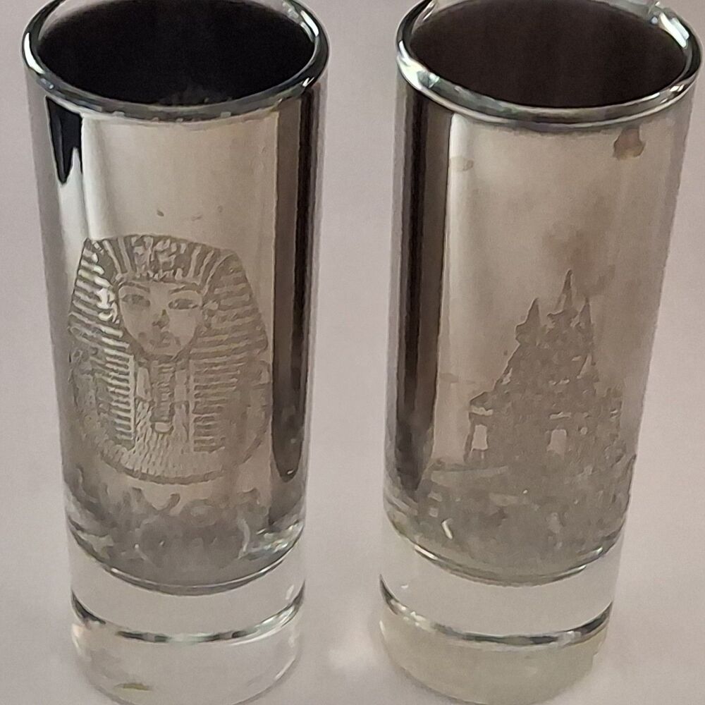 2 VTG Excalibur & Luxor Hotel Casino Las Vegas Tall Shooter Shot Glasses Barware